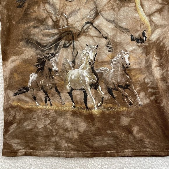 Y2K Vintage Gildan Brown Tie-Dye Horse Graphic Short Sleeve T-Shirt M Medium - Picture 4 of 12